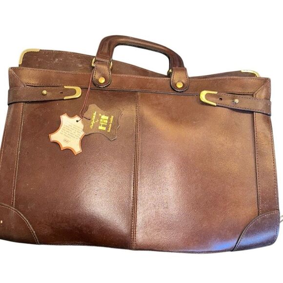 NWT Vintage HIT Briefcase Zip 3 pockets genuine leather brown - Picture 1 of 11